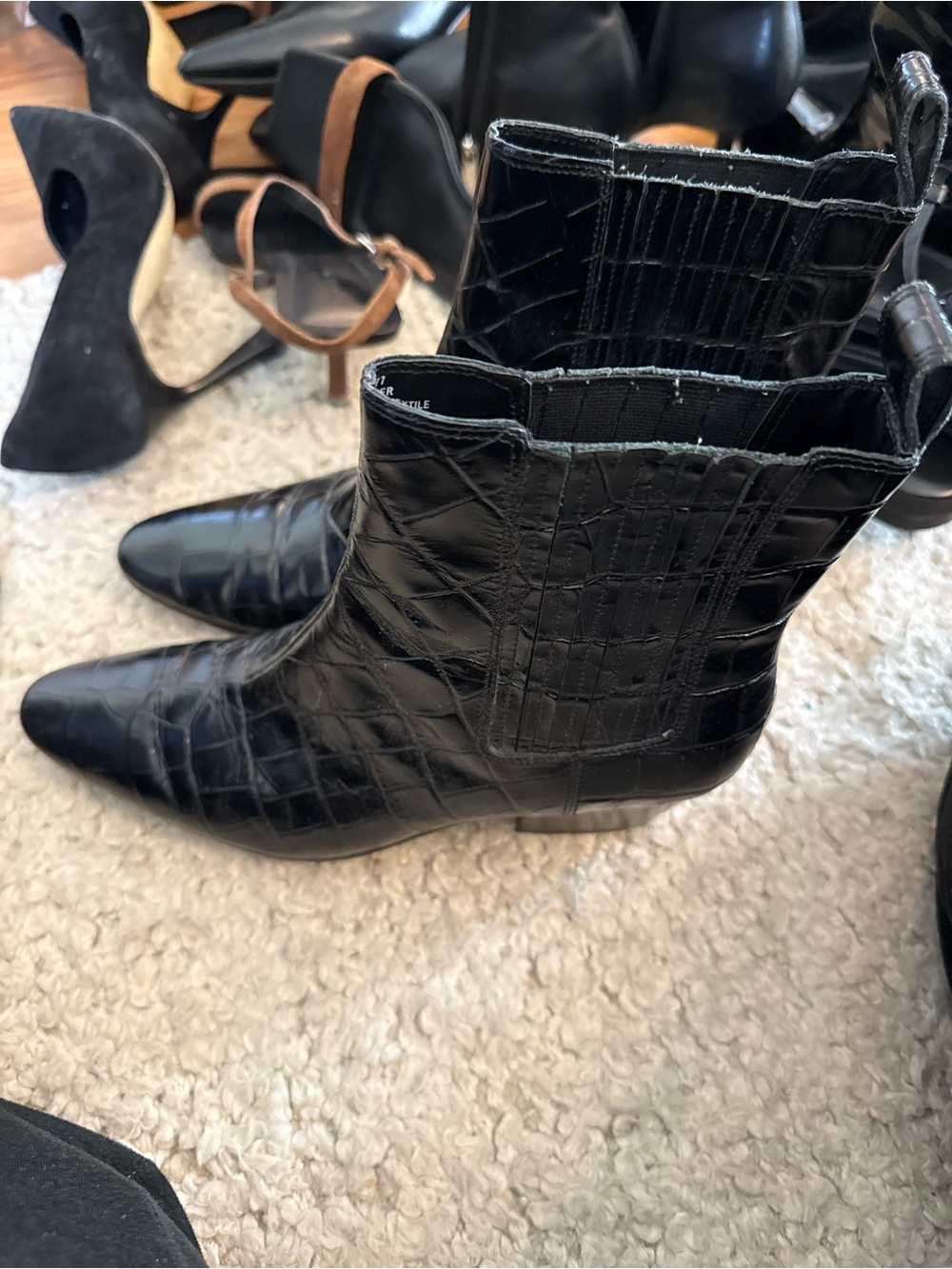 J. Crew Black Croc-Embossed Pointed Ankle Boots